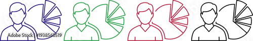 Person icon with pie chart segments, data, analysis, blue, green, red, black