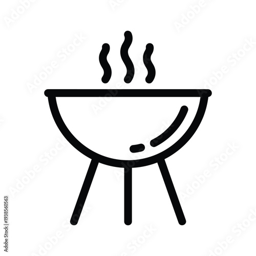 Barbecue Grill Line Art Icon - Minimalist Vector Illustration for Summer BBQ and Outdoor Cooking