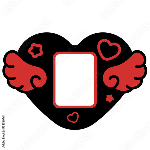 Red Angel Wings Frame with Hearts and Stars
