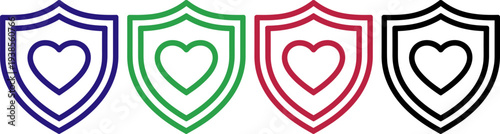 Shield with heart icon, symbolizing protection, safety, and love, available in different colors