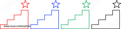 Stairs and star in red blue green and black representing success and achievement