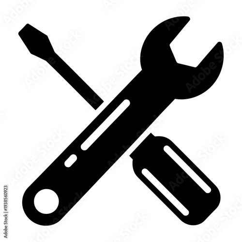 Crossed wrench and screwdriver icon representing repair and maintenance services in a black silhouette style