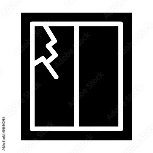 Broken window icon representing damage and vandalism in a minimalist black and white graphic style