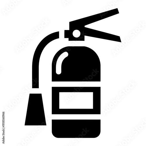 Fire extinguisher icon for emergency safety and fire prevention in black silhouette flat design