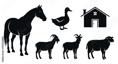 Farm Animals and Rural House Silhouettes Collection