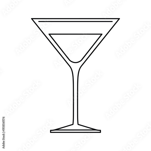 Minimalist Martini Glass Line Drawing, Cocktail Glass Icon for Bar and Lounge Menus