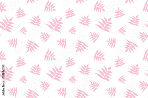 Seamless pattern Pink feathery leaves scattered Isolated white background Elegant minimal botanical design For textiles, wallpapers, wrapping paper stationery feminine branding Spring summer design