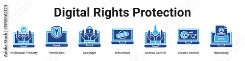 Digital Rights Protection web banner icon vector illustration.