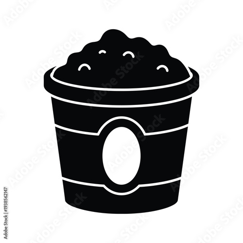 Minimalist Popcorn Bucket Silhouette Icon - Black and White Movie Snack Container Graphic