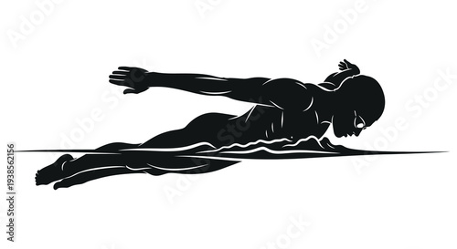 A dynamic illustration depicts a swimmer in mid stroke powerfully cutting through water presented as a silhouette high quality professional