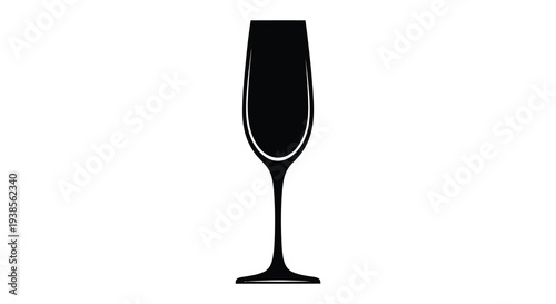 A solitary elegant champagne flute stands prominently against a white background showcasing a striking silhouette high quality professional detailed