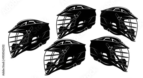Collection of Black Lacrosse Helmets Ready for Action.