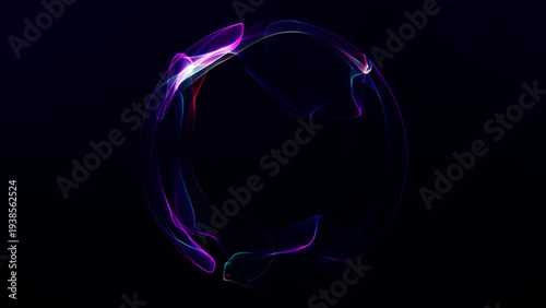 Futuristic glowing energy sphere with flowing plasma light waves and smooth digital surface, abstract sci fi technology orb with blue purple luminous motion on dark background