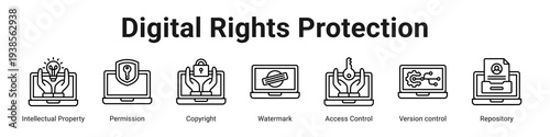 Digital Rights Protection web banner icon vector illustration.
