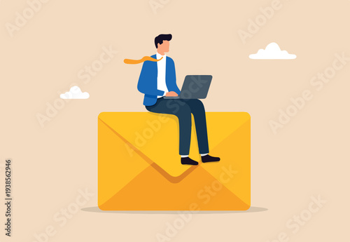 Email management, handle many emails or manage to reply all emails, efficiency or productive way, prioritize or categorize information concept, laptop on email envelope.