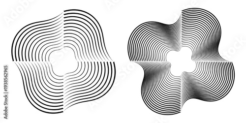 Abstract background with lines in circle. Art design spiral as logo or icon. A black figure on a white background and an equally white figure on the black side.