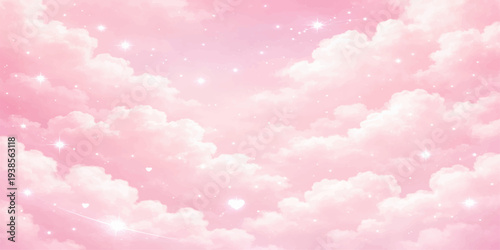 Cute Pink Cloud Background – Dreamy Pastel Sky with Sparkling Stars