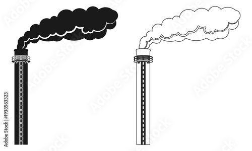 industrial chimney icon with smokestack, vector illustration isolated on white background.