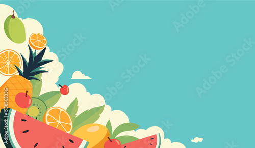 Fresh Tropical Fruit Frame with Copy Space Summer Healthy Food Background