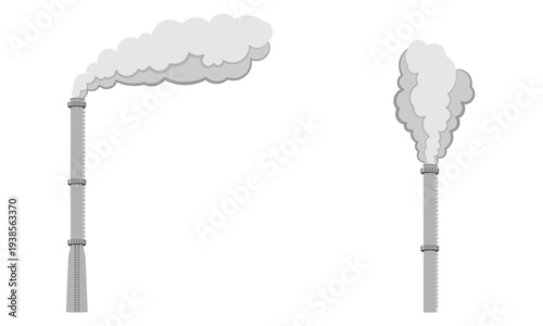 industrial chimney set with smokestack, vector illustration isolated on white background.