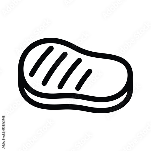 Minimalist Black and White Line Art Steak Icon with Grill Marks