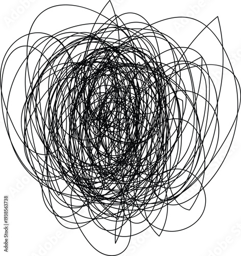 Black lines, abstract tangled mess, chaotic strokes, artistic design element, creative background
