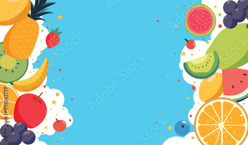 Tropical Fruit Banner Background with Colorful Fresh Summer Fruits