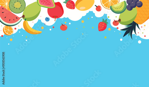 Colorful Tropical Fruit Frame Background for Summer Banner and Poster Design