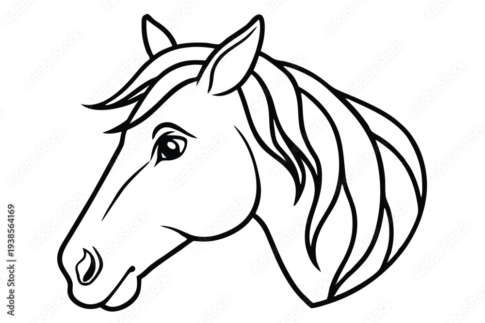 Fototapeta premium horse head silhouette line art vector illustration with a white background