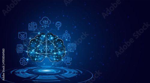 The concept of brain circuit technology. A circuit board of an artificial electronic neural network. Future digital learning.