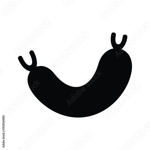 Minimalist Black Sausage Icon - Curved Salami Silhouette Isolated on White Background