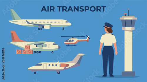 Air Transport Industry Concept with Various Aircraft and Pilot