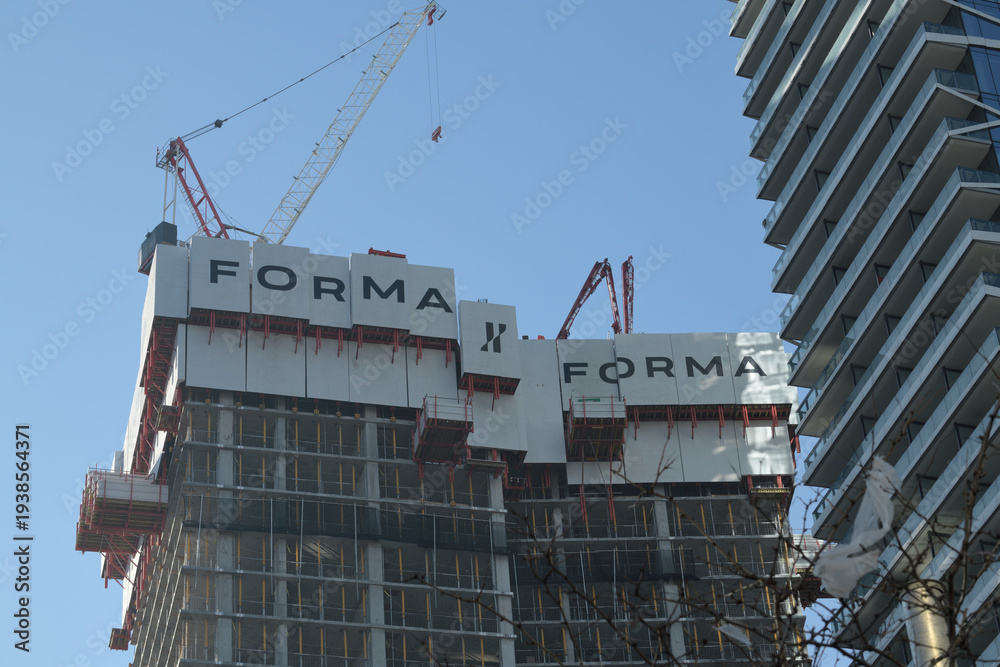 Fototapeta premium construction of Forma Toronto, a condominium complex, located at northeast corner of Duncan St and King St W, Toronto