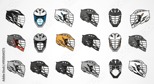 Collection of Lacrosse Helmets in Various Designs and Colors.