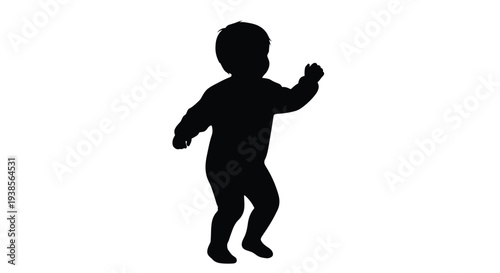 Silhouette of a baby raising one hand appearing to reach or wave