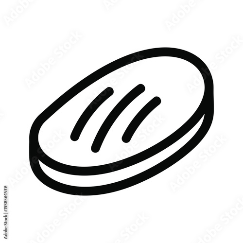 Minimalist Line Art Illustration of a Bread Loaf or Grilled Steak Isolated on White Background
