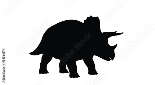 A striking black silhouette depicts a side view of a triceratops