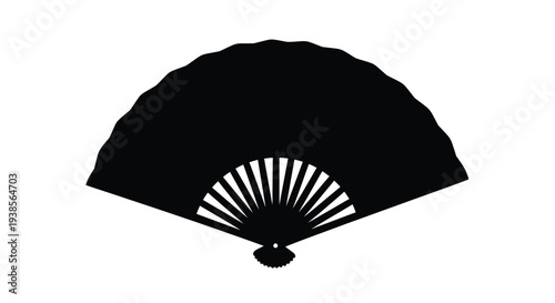 Silhouette of a traditional folding fan against a plain white background
