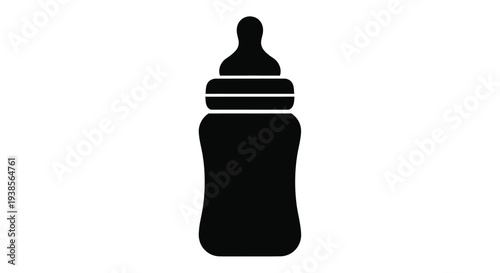 Simple black silhouette of a baby bottle on a white background