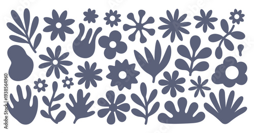 Abstract Floral Shapes and Leaves Pattern Minimalist Botanical Elements Vector Graphic Decorative Design