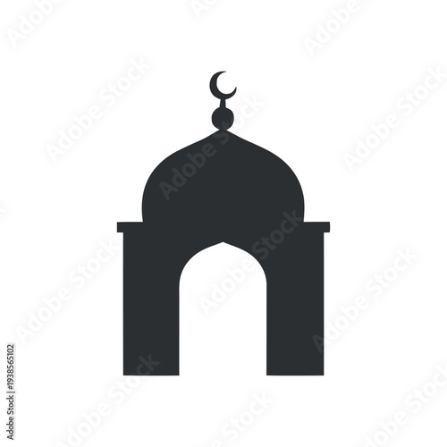 Mosque Silhouette with Crescent Moon Icon Islamic Architecture Symbol Minimalist Vector Art
