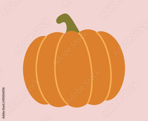 Orange Pumpkin with Green Stem on Pink Background Minimalist Stock Illustration