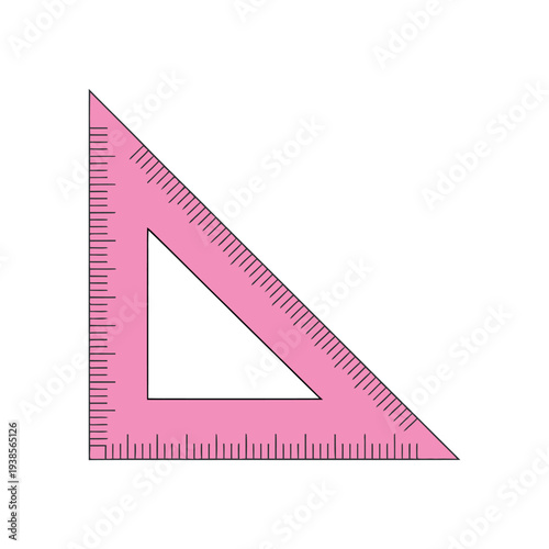 Pink Triangle Ruler with Measurement Markings Isolated on White Background Studio Shot