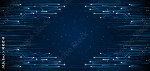 Blue glowing lines with light effect on dark background. High speed internet technology concept or fast wireless data transmission.