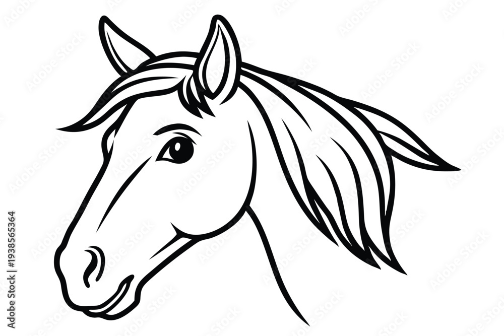 Fototapeta premium horse head silhouette line art vector illustration with a white background