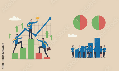 Business competitio achievement concept, business people compete performance graph with winner