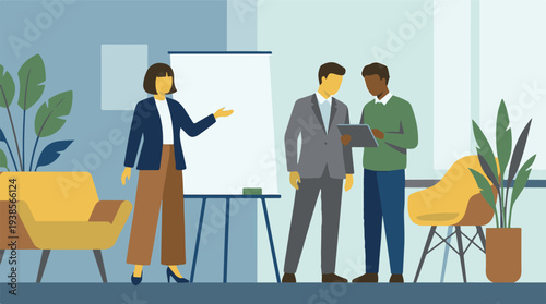 Business people collaborating in an office meeting with presentation and discussion