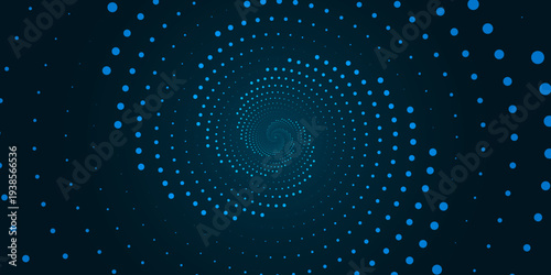 Digital circles of blue glowing dots. Big Data visualization into cyberspace. Network Information Decay. Futuristic modern background. Vector illustration.