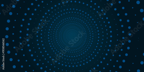 Digital circles of blue glowing dots. Big Data visualization into cyberspace. Network Information Decay. Futuristic modern background. Vector illustration.