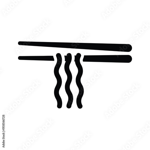 Minimalist Vector Icon of Chopsticks Holding Noodles - Black and White Asian Food Graphic